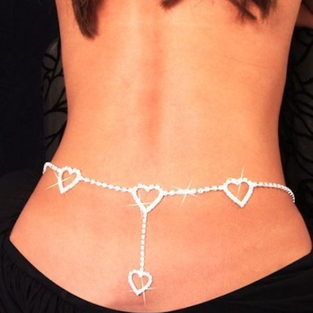 Rhinestone Back Belly Chain Hearts